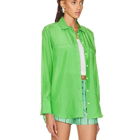 Frame The Oversized Linear Lace Shirt In Bright Peridot Green NWT